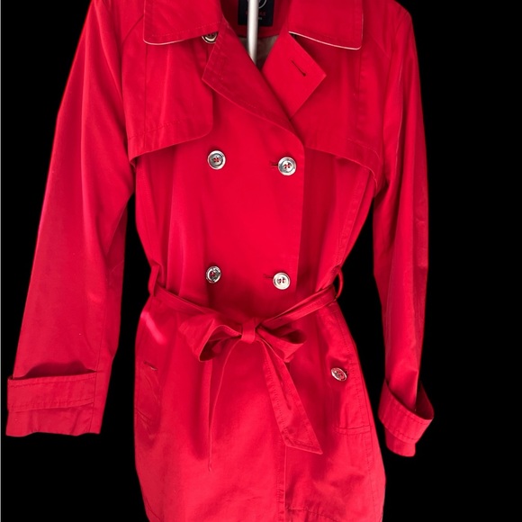 Halifax Red Trench Coat Double-Breasted Wide Collar - Picture 2 of 5
